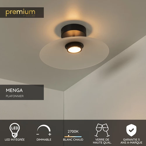 Lucide MENGA - Plafonnier - Ø 40 cm - LED Dim. - 1x11W 2700K - Opalin | Premium - USP